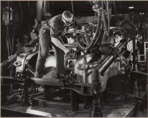 End of an era: A Ford Motor Company employee manufacturing a new vehicle at Ford’s Geelong Manufacturing Plant in 1951. Source: National Gallery of Victoria https://www.slv.vic.gov.au/ Photographer: Wolfgang Sievers 