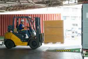 Forklift,Are,Loading,Into,Cargo,Containers,At,Warehouses,,Ports,,Freight